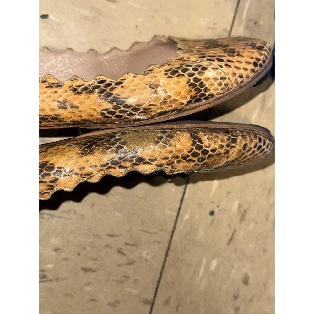Chloe‎ Lauren Ballet Flats Brown Snakeskin Scalloped Womens Shoe Size EU 37 US 7